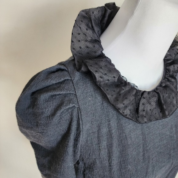 Peter Som Wool Ruffle Neck Blouse Womens 10 Puff Sleeve Textured Designer Top - Picture 2 of 15